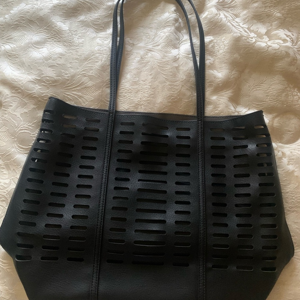 Anthropologie-EUC-2-piece Vegan leather tote-Black